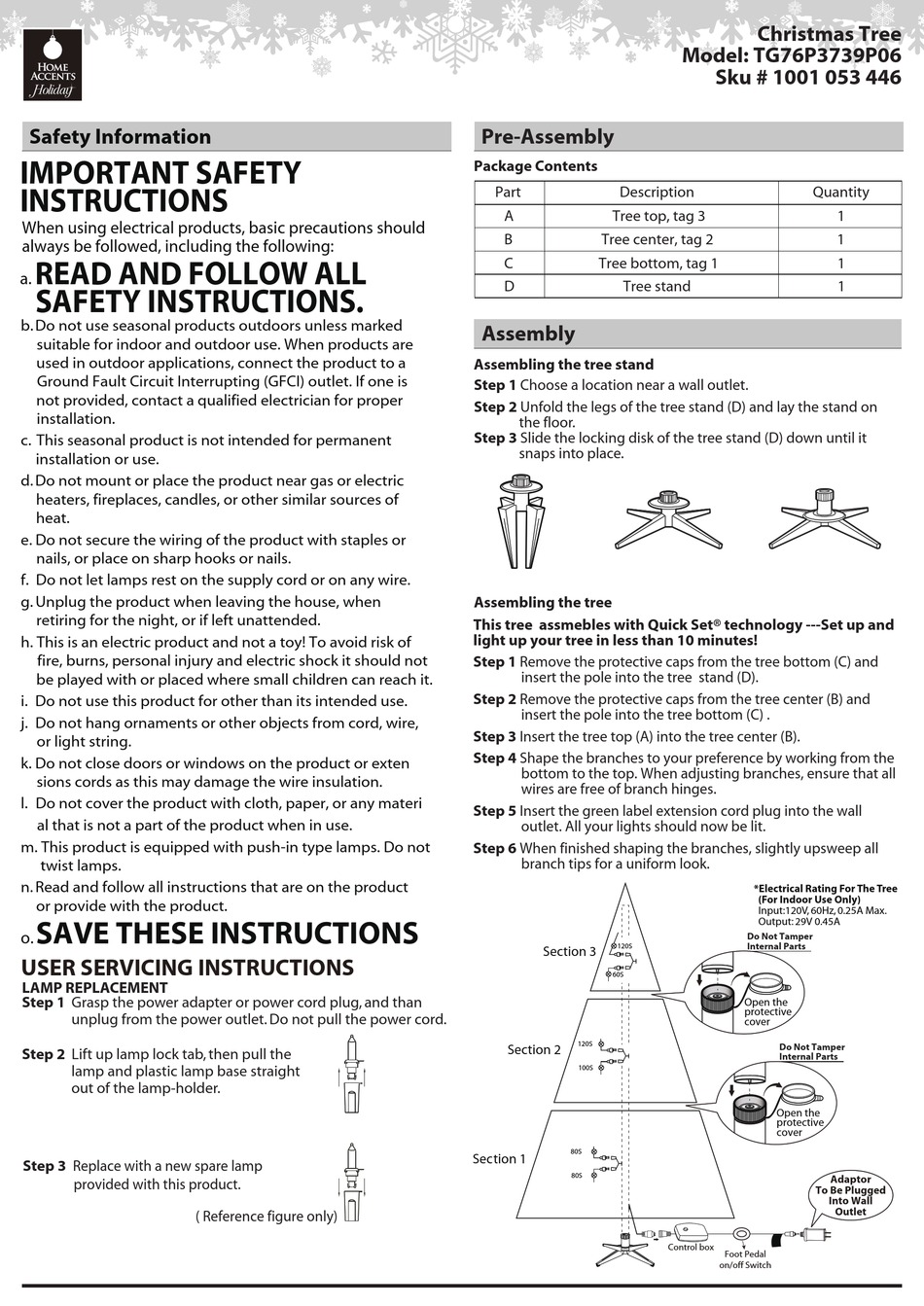 HOME ACCENTS HOLIDAY TG76P3739P06 QUICK START MANUAL Pdf Download
