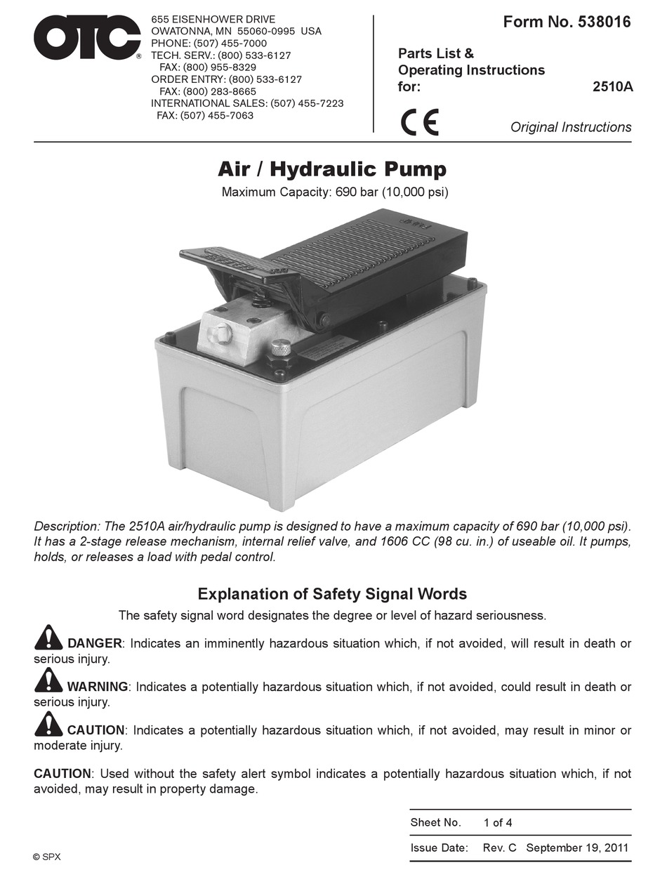 OTC 2510A PARTS LIST & OPERATING INSTRUCTIONS Pdf Download ManualsLib