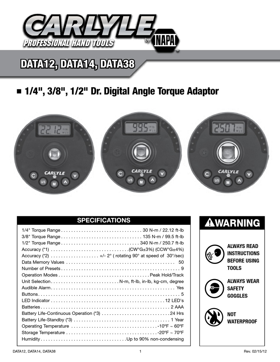 NAPA CARLYLE DATA12 MANUAL Pdf Download ManualsLib
