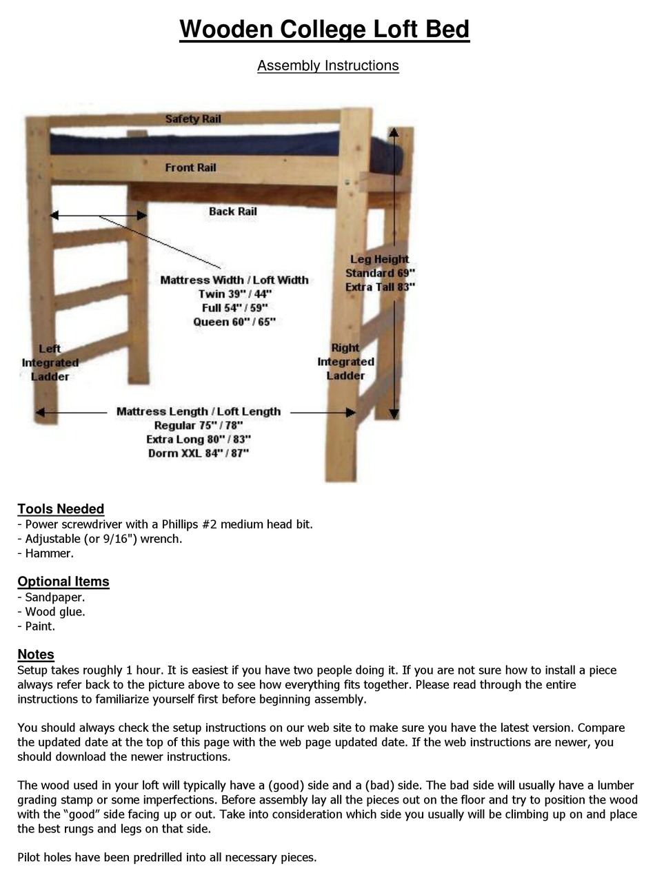 USM WOODEN COLLEGE LOFT BED ASSEMBLY INSTRUCTIONS MANUAL Pdf Download