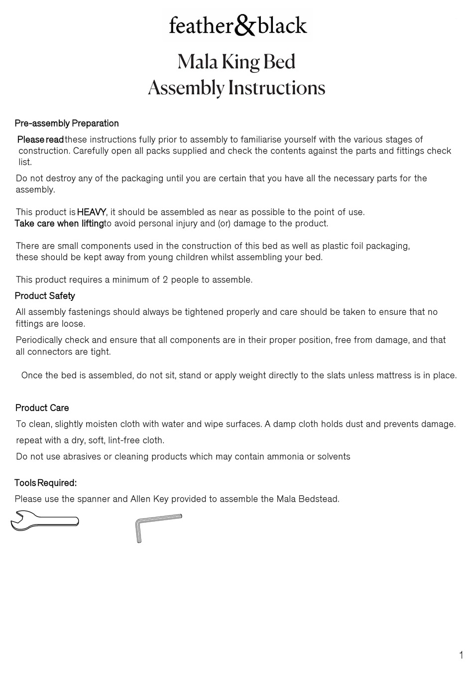 FEATHER&BLACK MALA KING BED ASSEMBLY INSTRUCTIONS Pdf Download ManualsLib