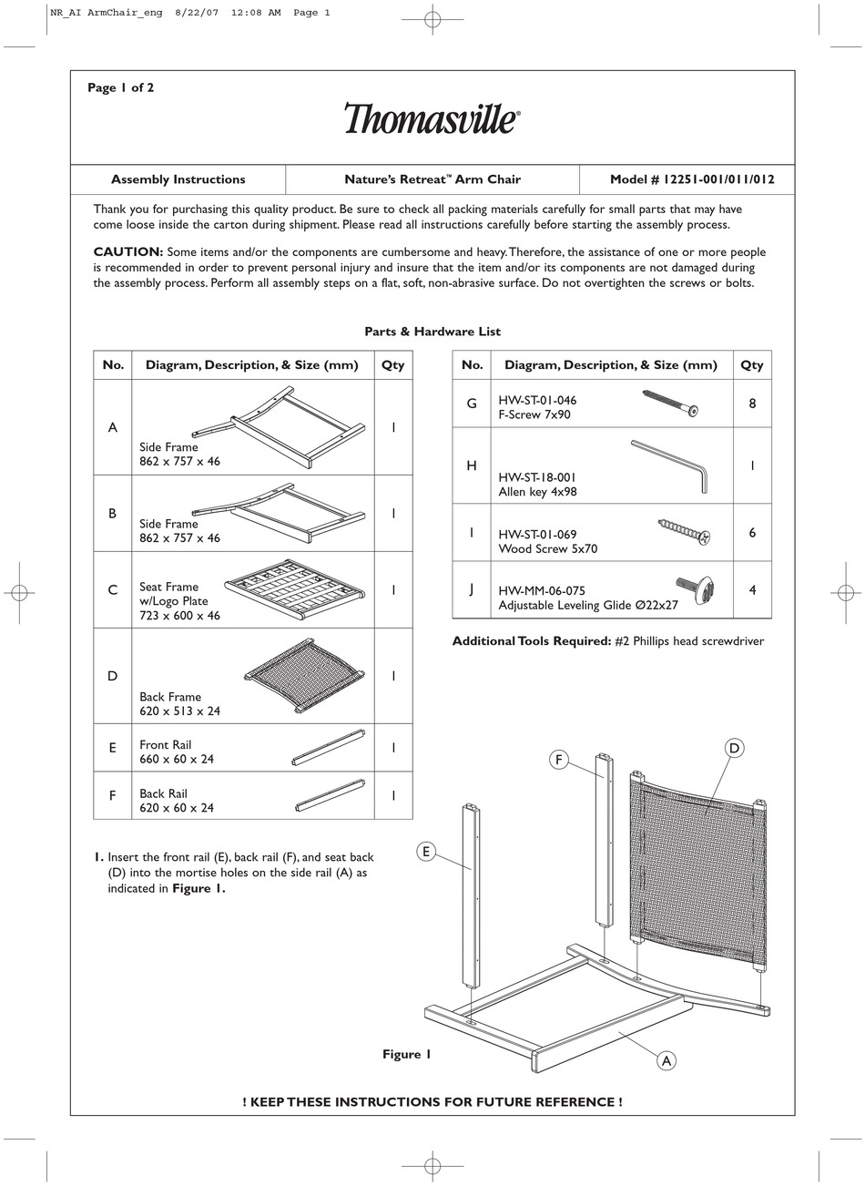 THOMASVILLE NATURE'S RETREAT 12251001 ASSEMBLY INSTRUCTIONS Pdf Download ManualsLib