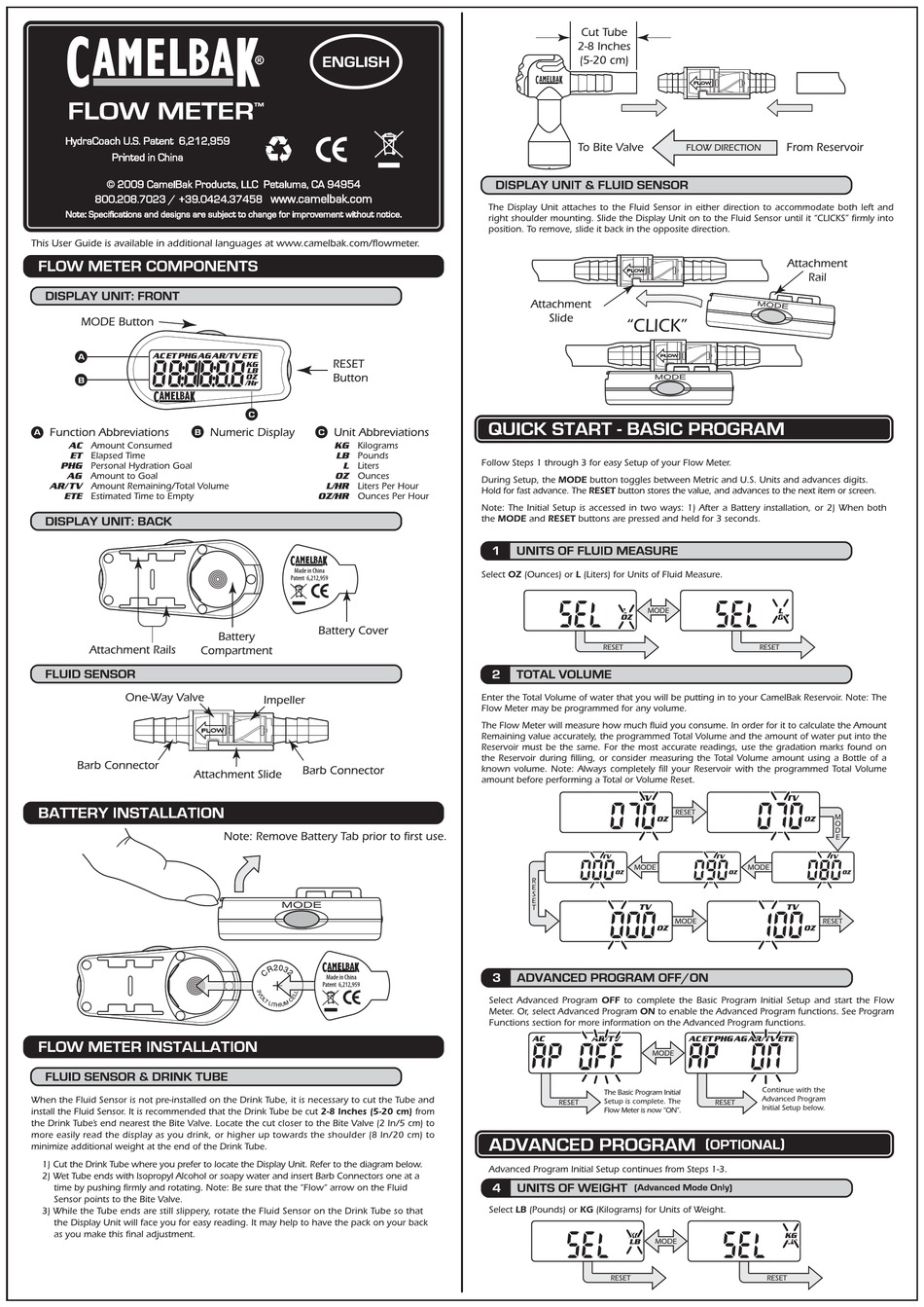 CAMELBAK FLOW METER MANUAL Pdf Download ManualsLib