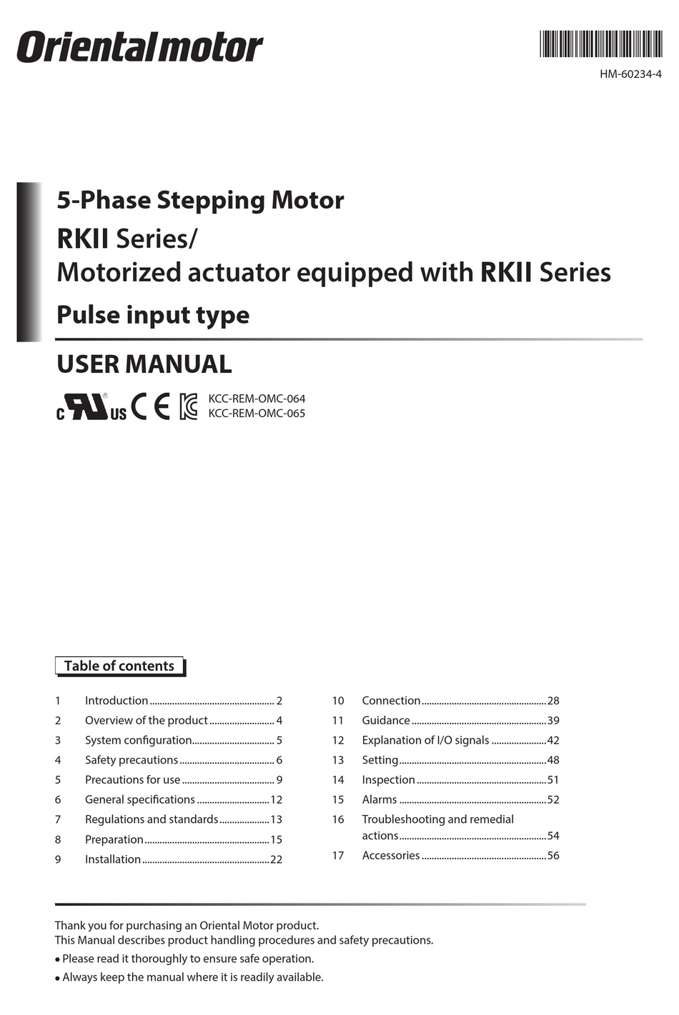 ORIENTAL MOTOR RKII SERIES USER MANUAL Pdf Download | ManualsLib