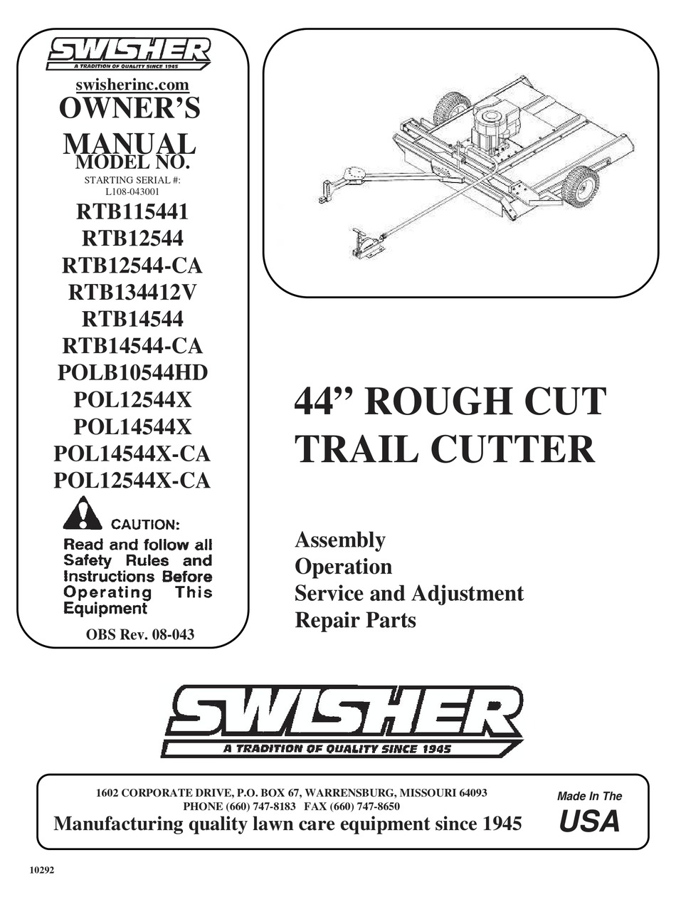 SWISHER RTB12544CA OWNER'S MANUAL Pdf Download ManualsLib