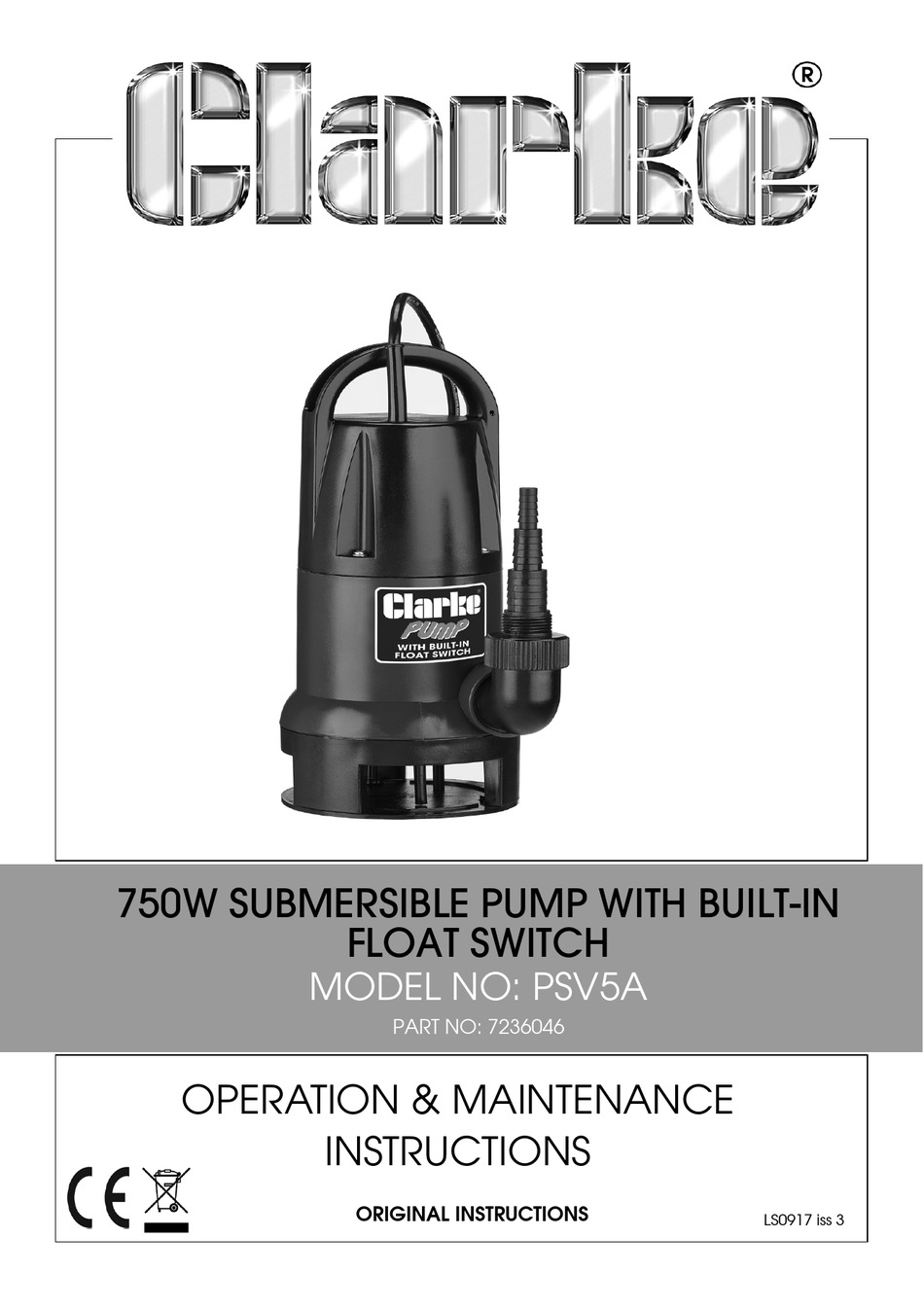 CLARKE PSV5A OPERATION & MAINTENANCE INSTRUCTIONS MANUAL Pdf Download