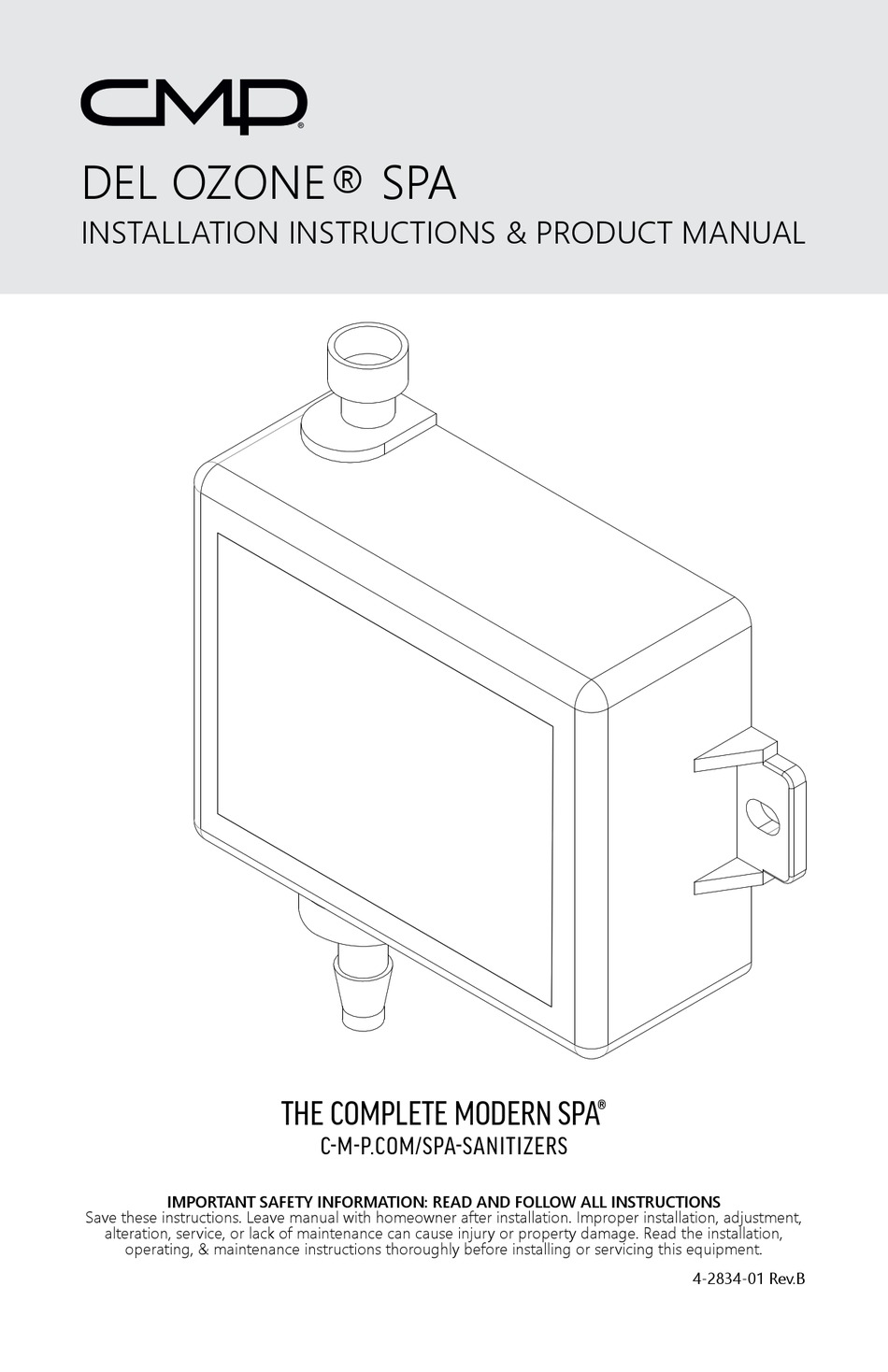 CMP DEL OZONE SPA INSTALLATION INSTRUCTIONS & PRODUCT MANUAL Pdf