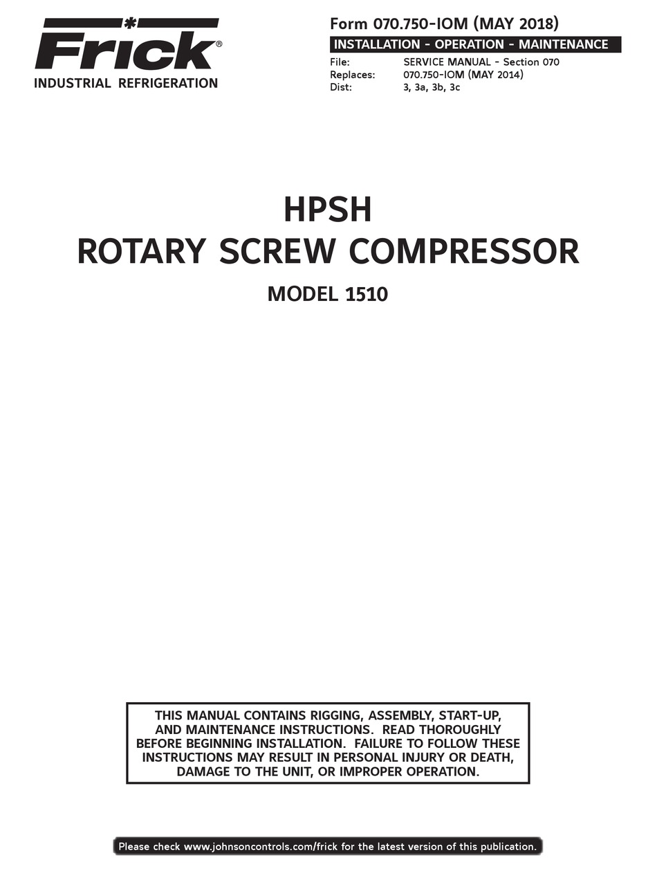 FRICK 1510 INSTALLATION MANUAL Pdf Download ManualsLib