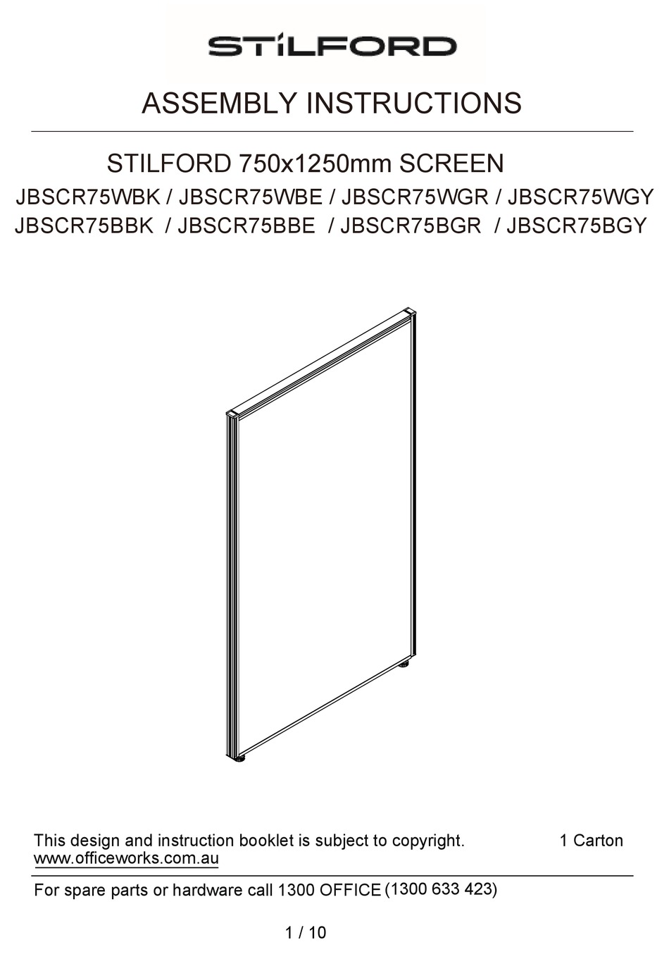 STILFORD JBSCR75WBK ASSEMBLY INSTRUCTIONS MANUAL Pdf Download ManualsLib