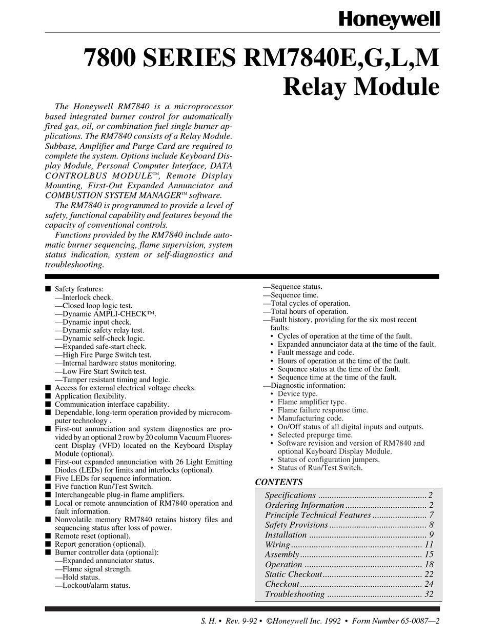 HONEYWELL 7800 SERIES MANUAL Pdf Download ManualsLib