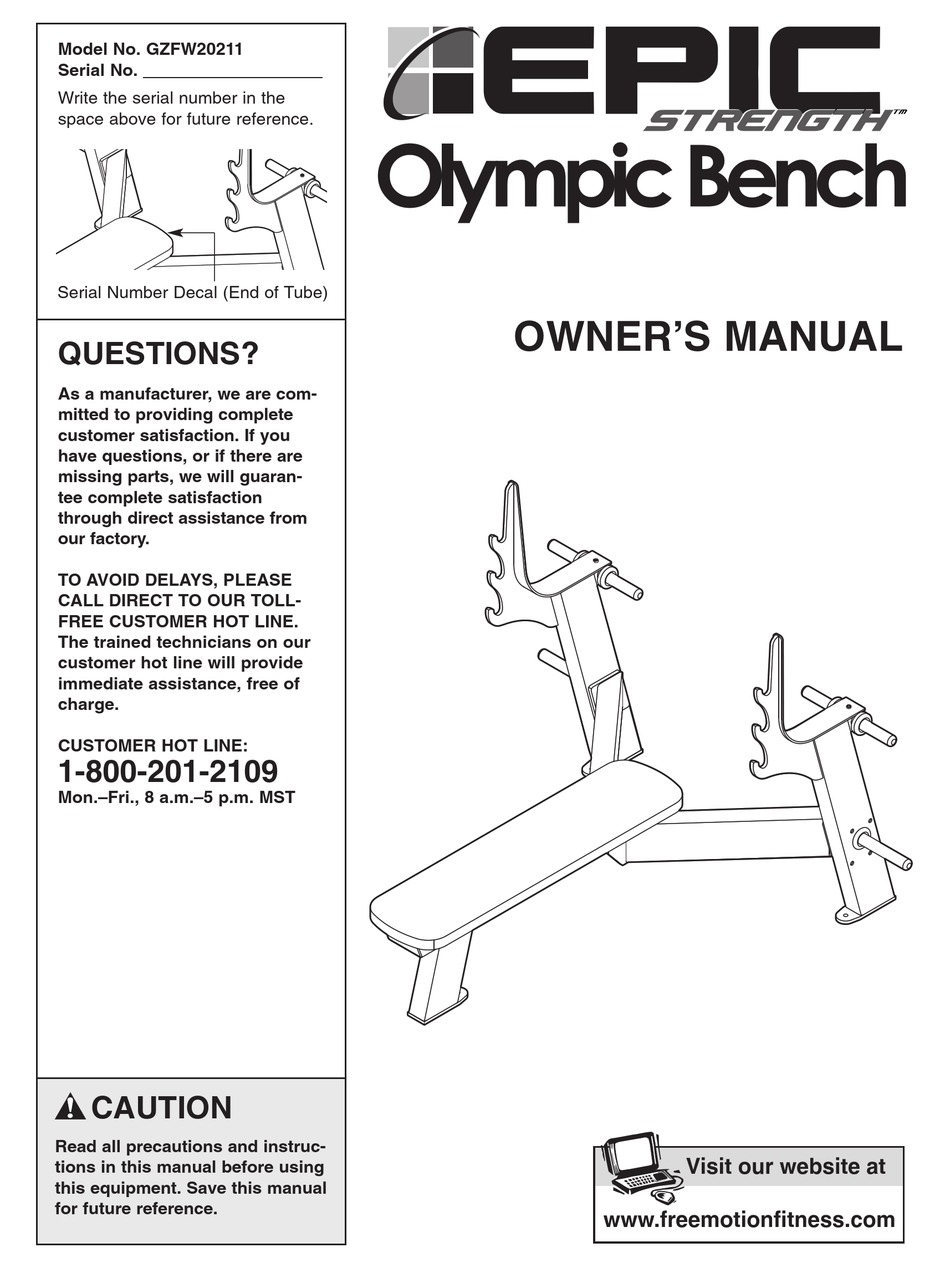 EPIC FITNESS STRENGTH OLYMPIC BENCH OWNER'S MANUAL Pdf Download