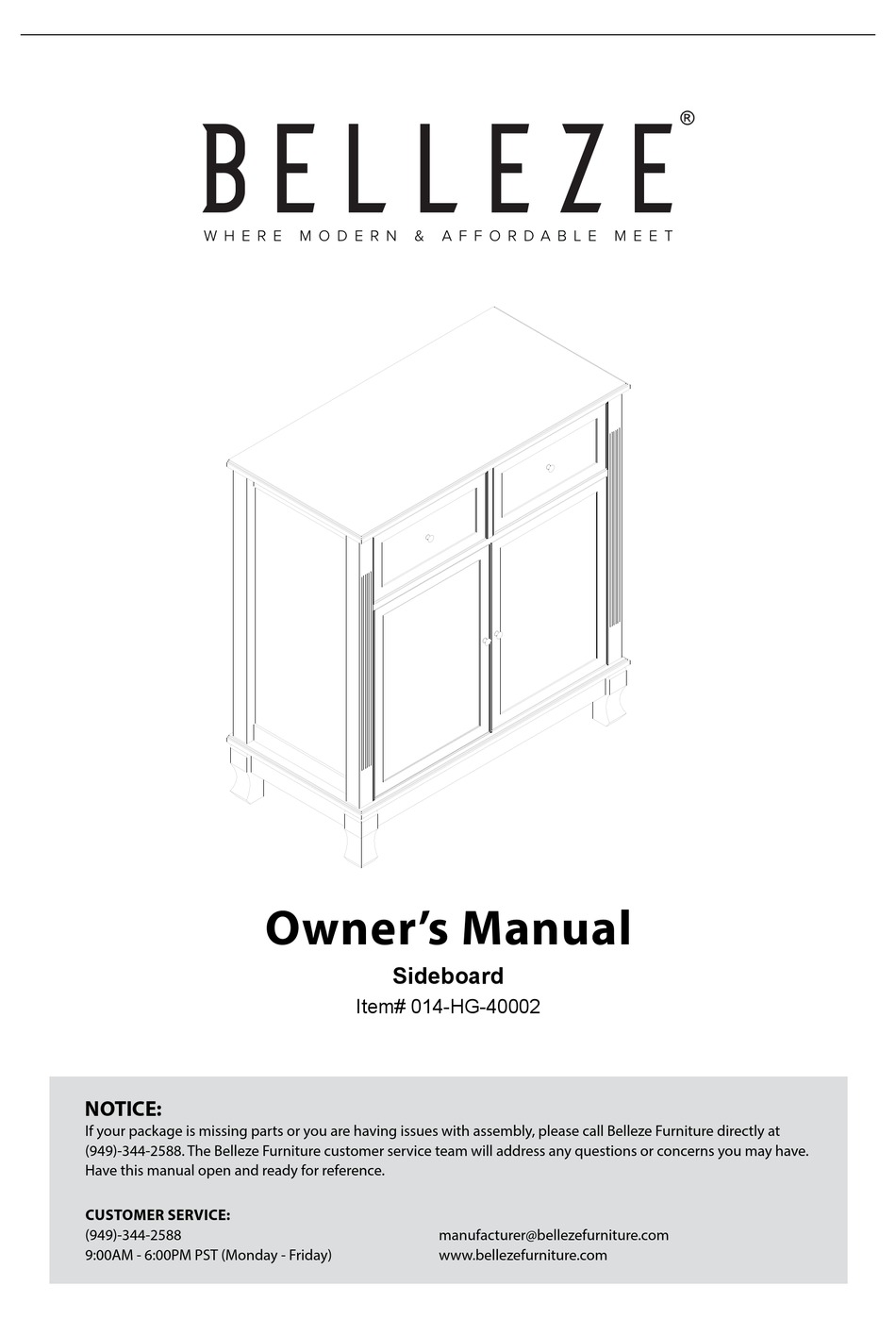 BELLEZE 014HG40002 OWNER'S MANUAL Pdf Download ManualsLib