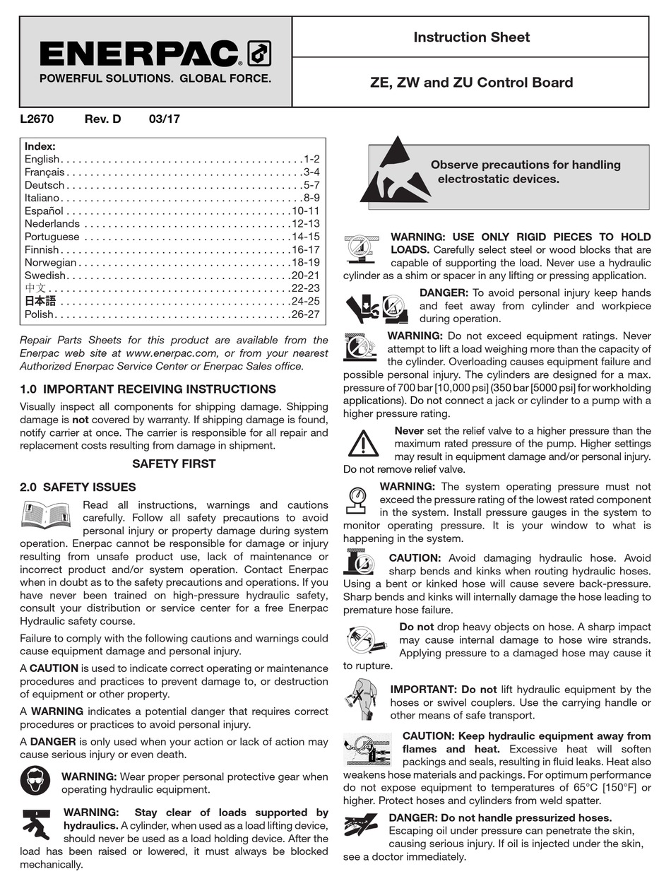 ENERPAC ZE INSTRUCTION SHEET Pdf Download | ManualsLib