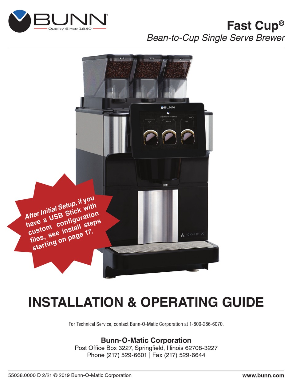 BUNN FAST CUP INSTALLATION & OPERATING MANUAL Pdf Download | ManualsLib