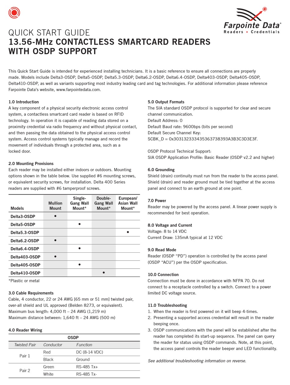 FARPOINTE DATA DELTA3OSDP QUICK START MANUAL Pdf Download ManualsLib