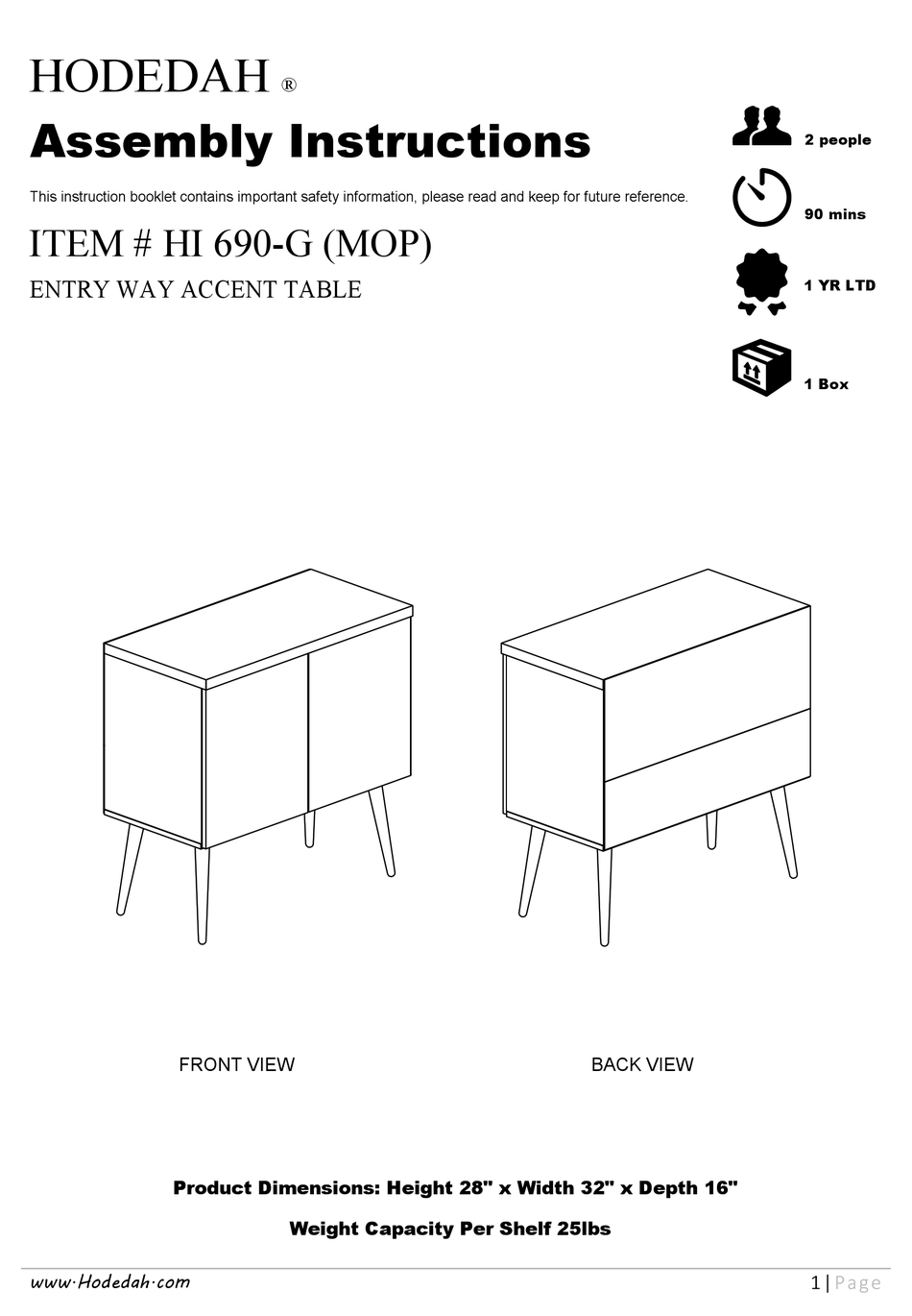 HODEDAH HI 690G ASSEMBLY INSTRUCTIONS MANUAL Pdf Download ManualsLib