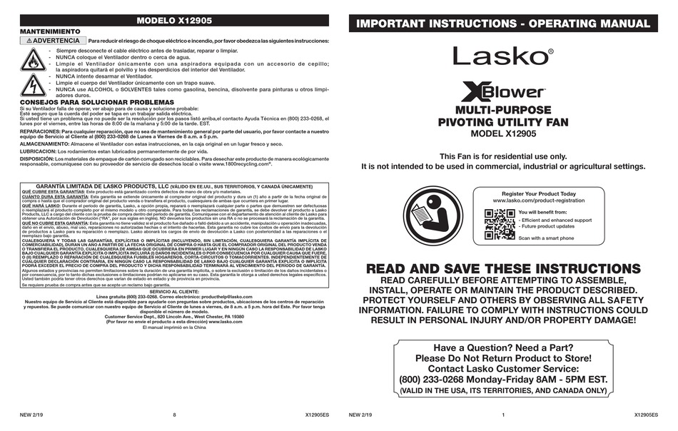 LASKO XBLOWER X12905 OPERATING MANUAL Pdf Download ManualsLib