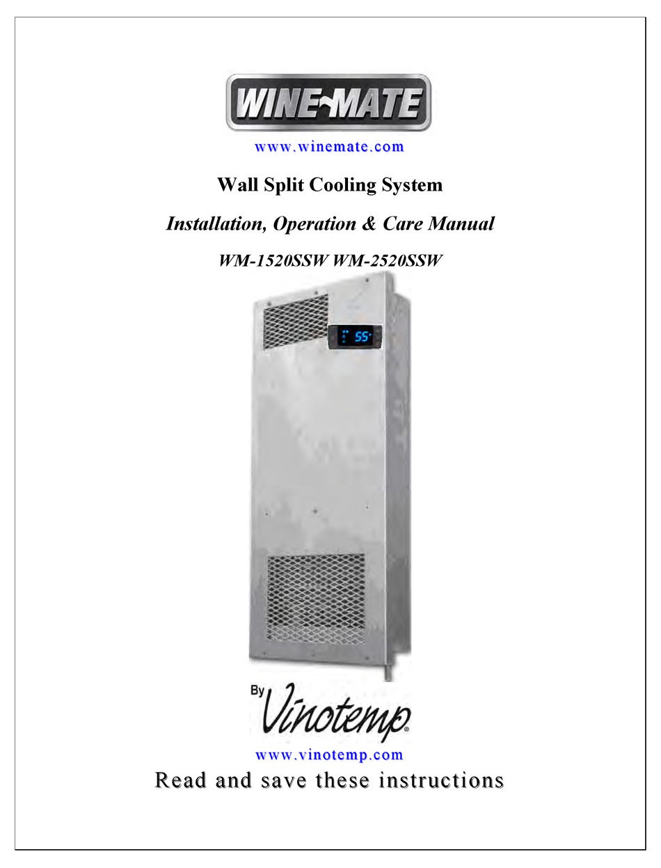 VINOTEMP WINEMATE WM1520SSW INSTALLATION, OPERATION & CARE MANUAL Pdf