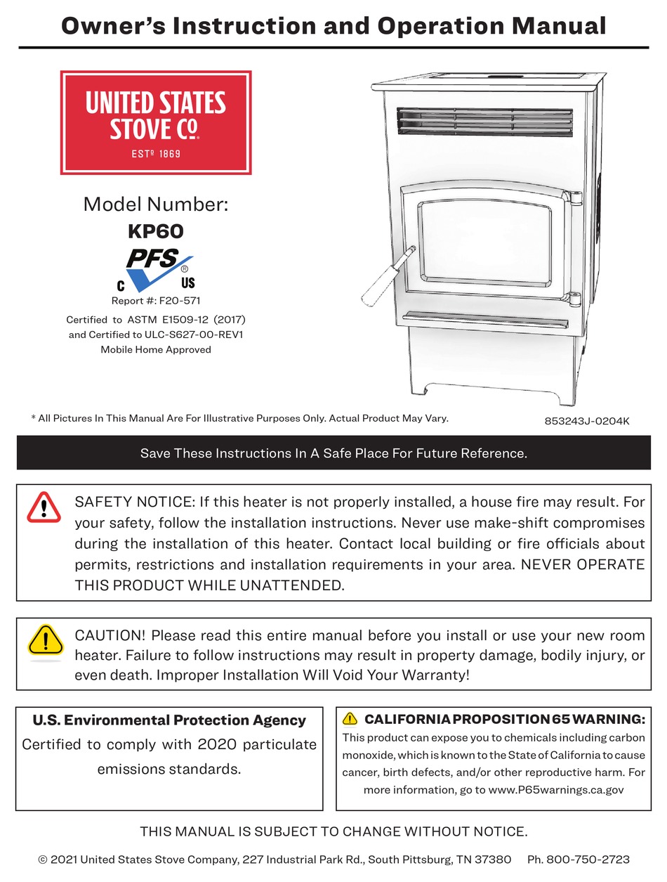 UNITED STATES STOVE COMPANY KP60 OWNER’S INSTRUCTION AND OPERATION