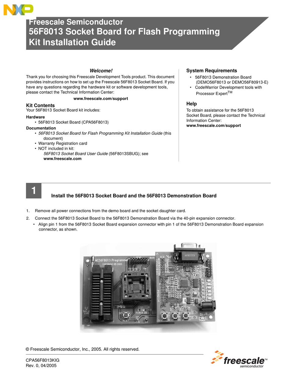 FREESCALE SEMICONDUCTOR 56F8013 INSTALLATION MANUAL Pdf Download