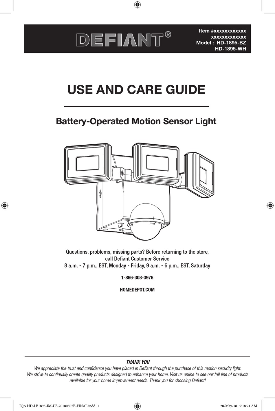 DEFIANT HD1895BZ USE AND CARE MANUAL Pdf Download ManualsLib