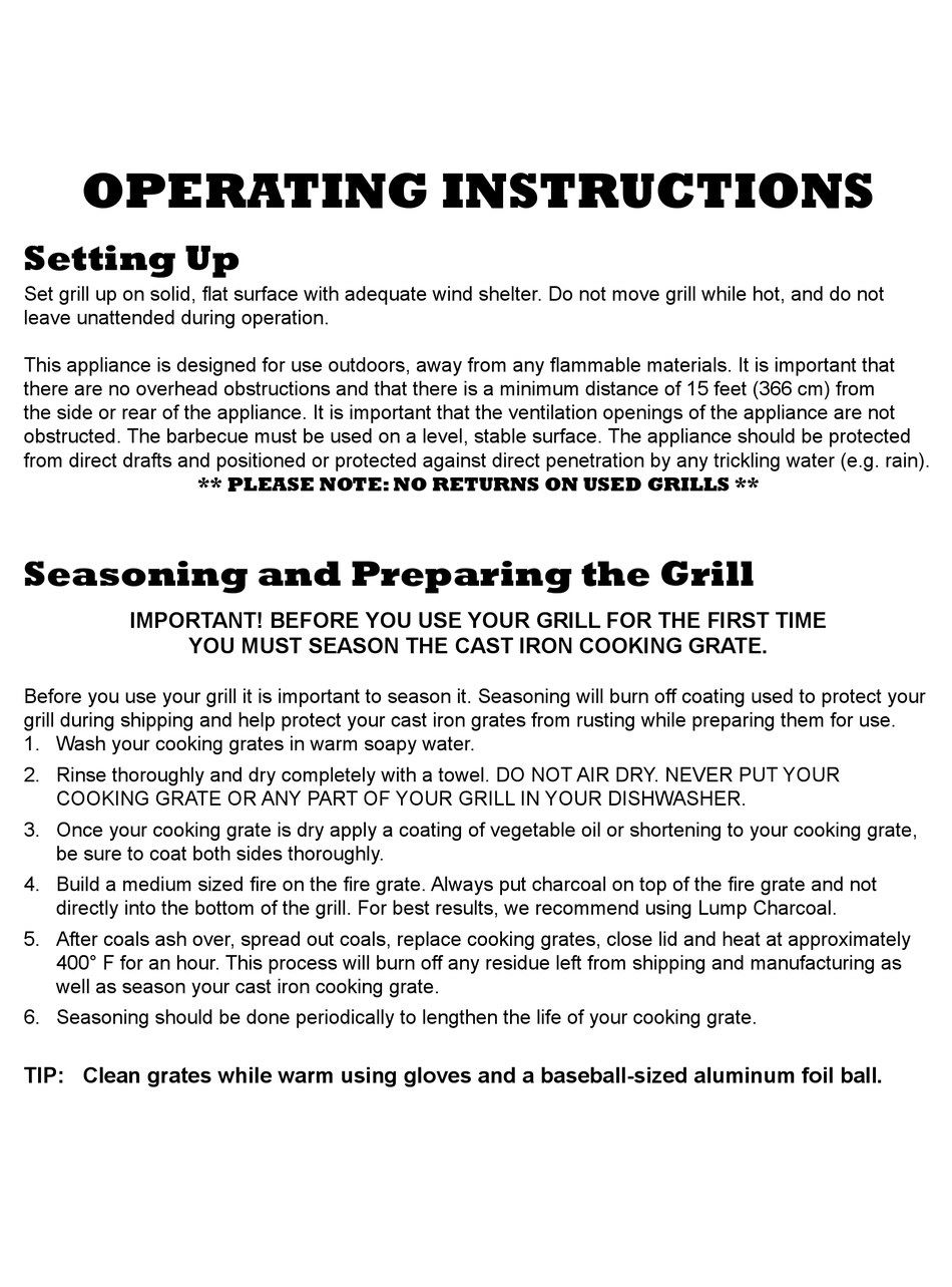 CHARGRILLER AKORN 6520 OPERATING INSTRUCTIONS MANUAL Pdf Download