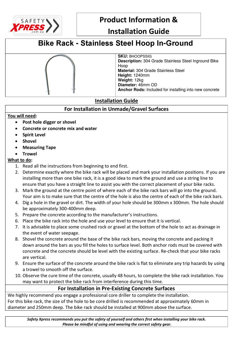 SAFETY XPRESS BHOOPSSIG PRODUCT INFORMATION & INSTALLATION MANUAL Pdf