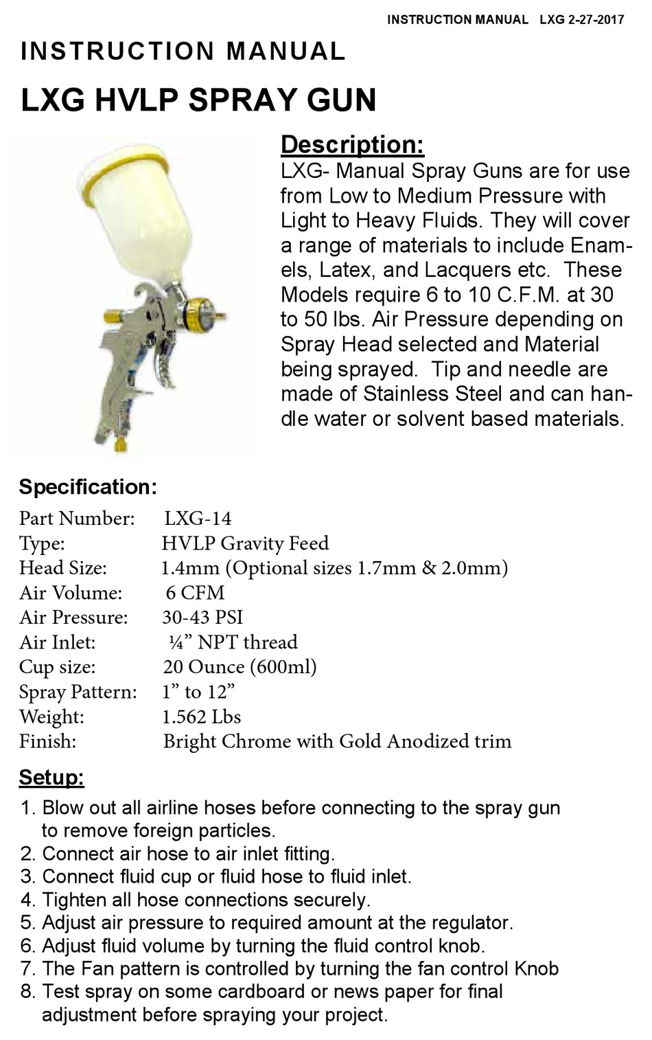 PAASCHE AIRBRUSH LXG14 INSTRUCTION MANUAL Pdf Download ManualsLib