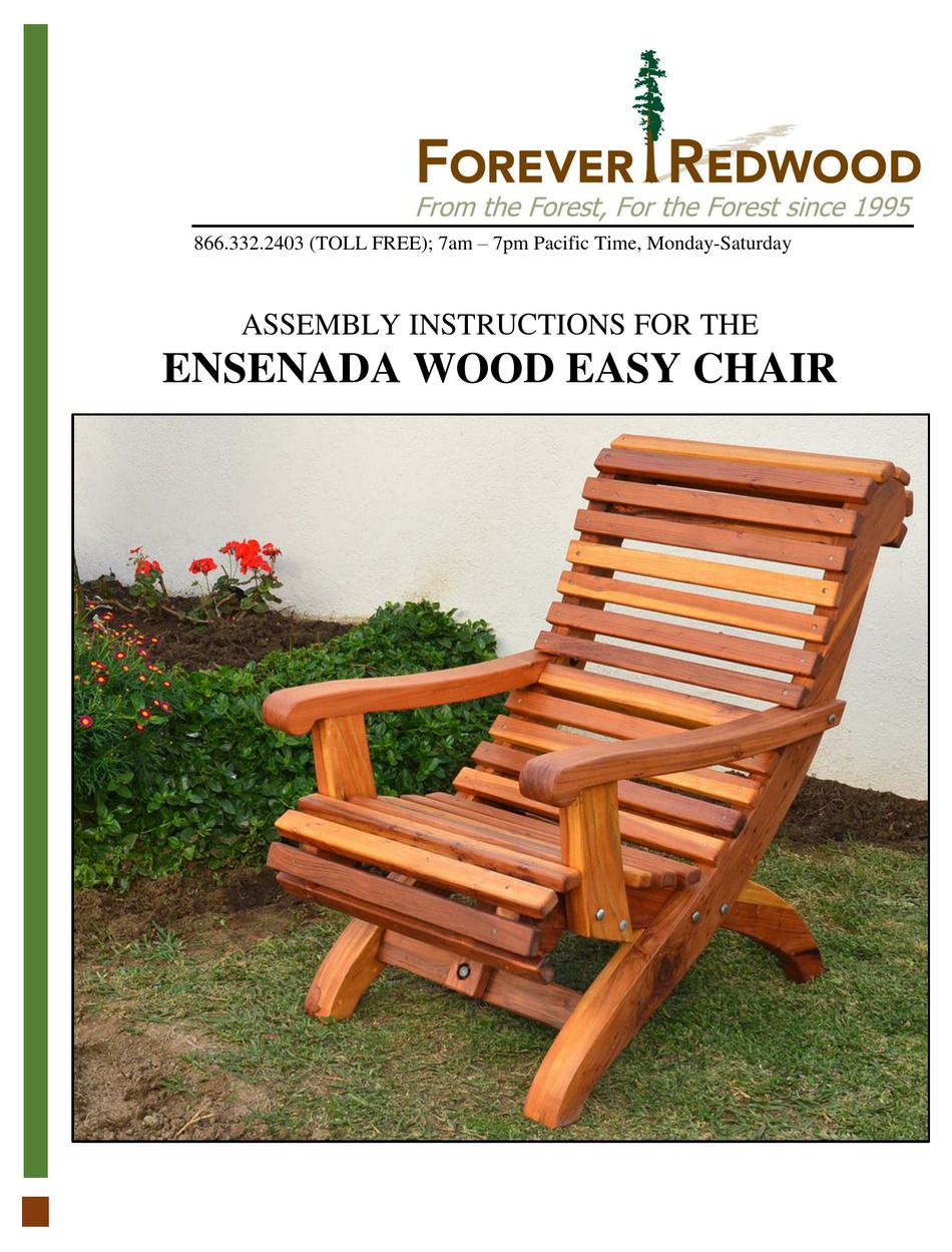 FOREVER REDWOOD ENSENADA WOOD EASY CHAIR ASSEMBLY INSTRUCTIONS MANUAL