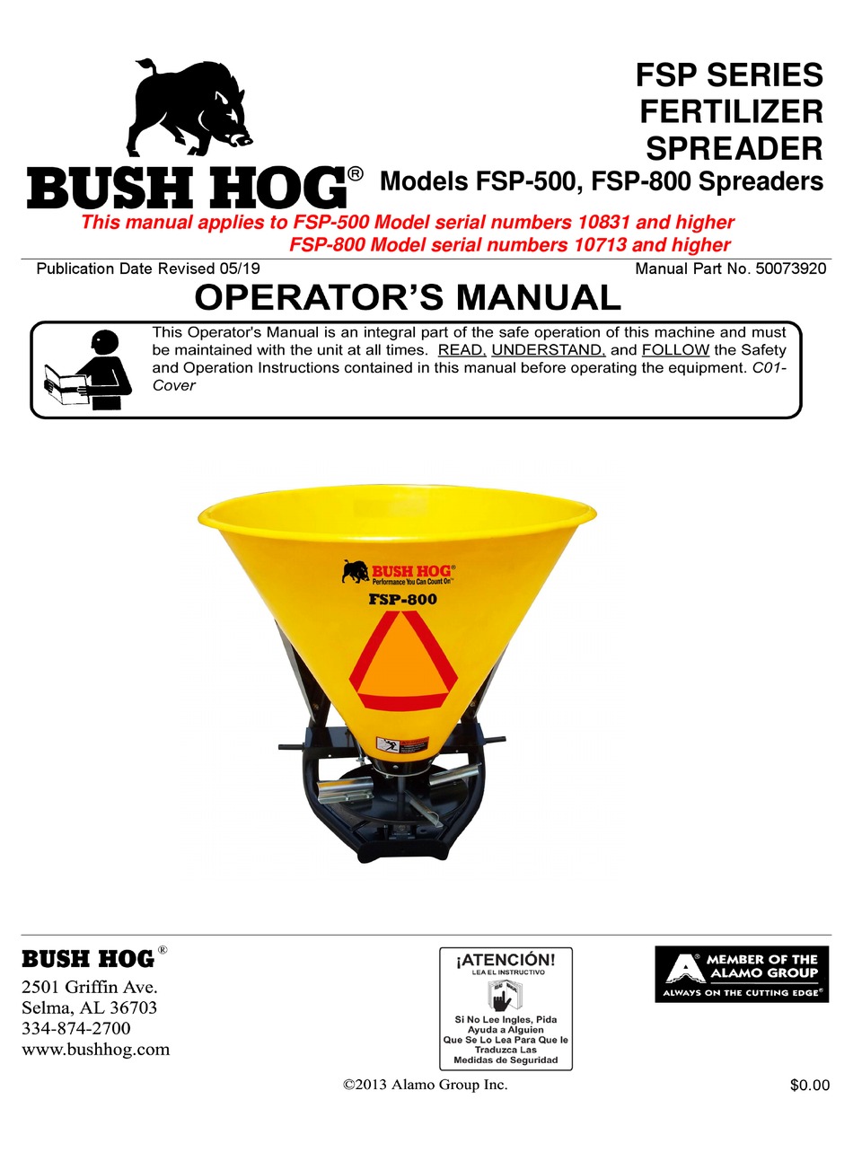 BUSH HOG FSP SERIES OPERATOR'S MANUAL Pdf Download ManualsLib