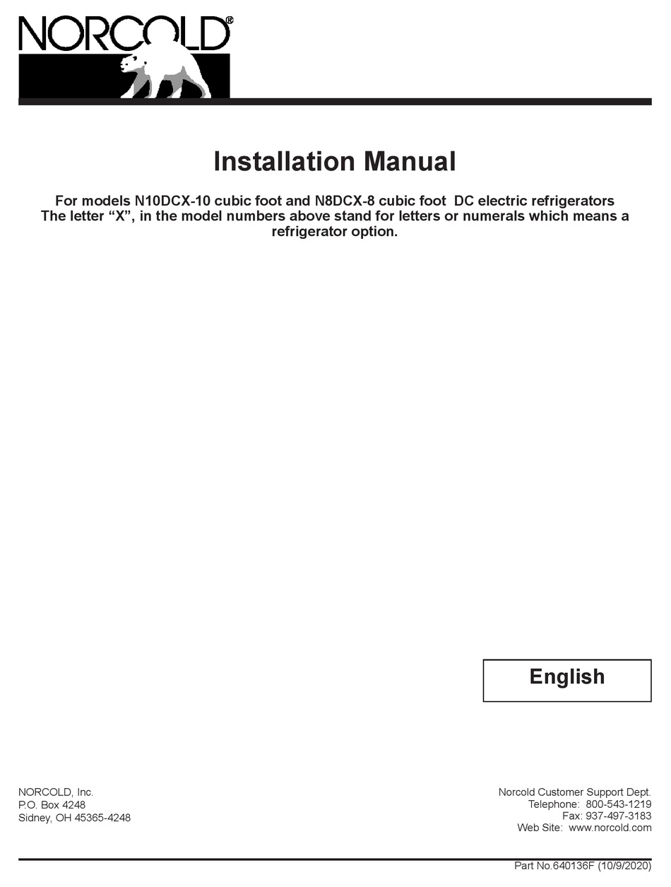NORCOLD N10DC SERIES INSTALLATION MANUAL Pdf Download ManualsLib