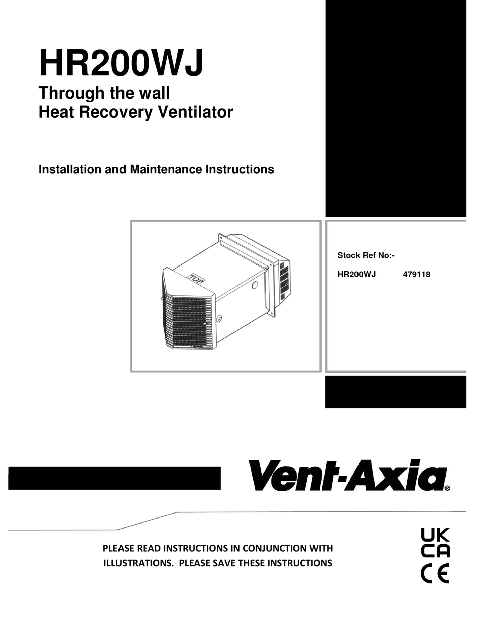 VENTAXIA HR200WJ INSTALLATION AND MAINTENANCE INSTRUCTIONS MANUAL Pdf