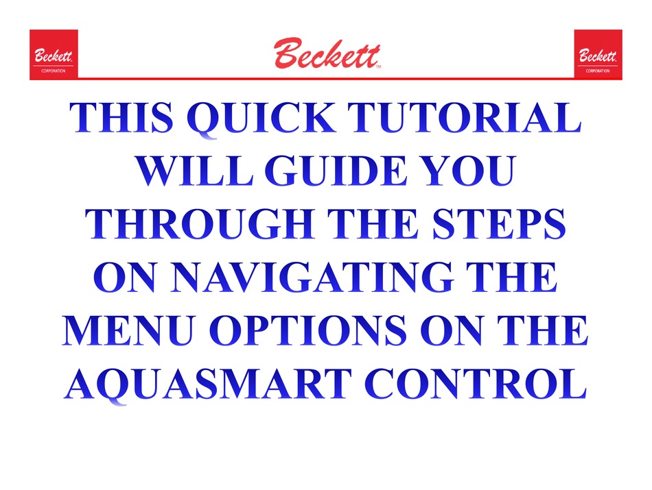 BECKETT AQUASMART QUICK TUTORIAL Pdf Download ManualsLib