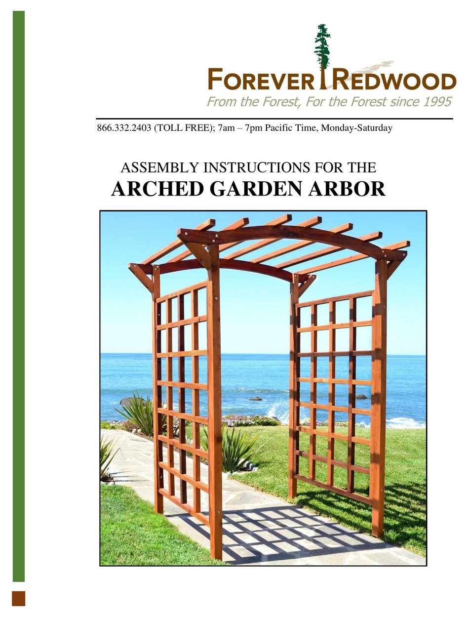 FOREVER REDWOOD ARCHED GARDEN ARBOR ASSEMBLY INSTRUCTIONS MANUAL Pdf