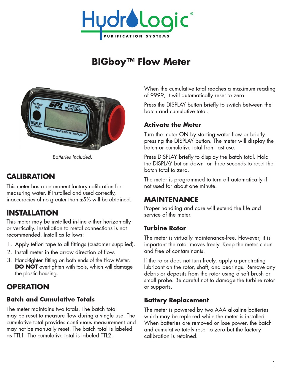 HYDROLOGIC BIGBOY HL 19021 QUICK START MANUAL Pdf Download ManualsLib