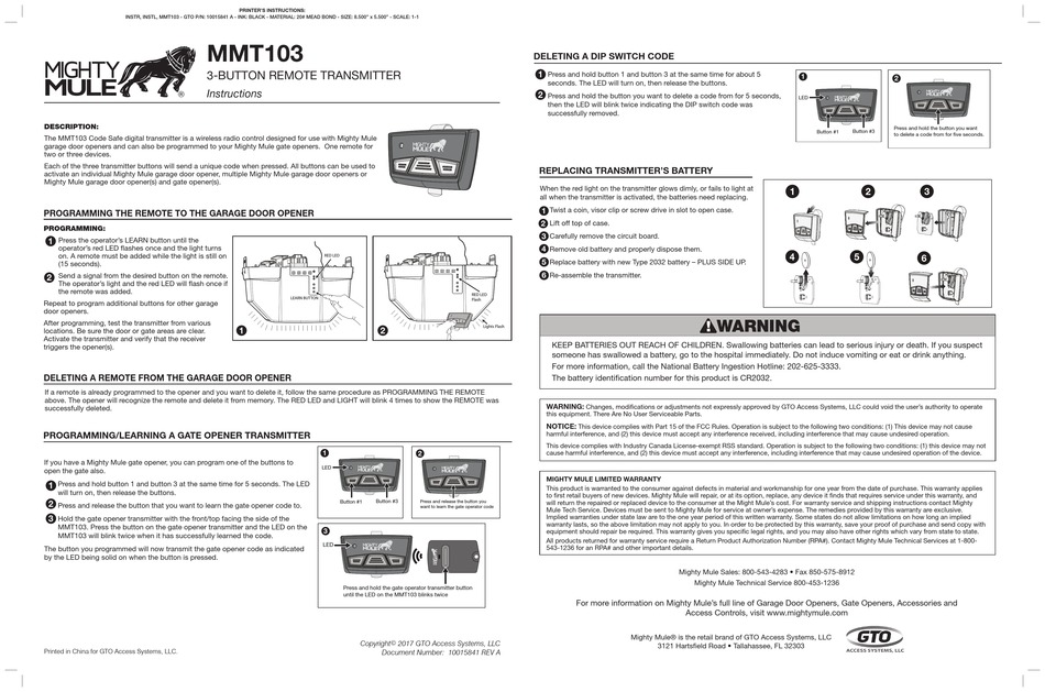 MIGHTY MULE MMT103 INSTRUCTIONS Pdf Download - Mighty Mule Mmt103