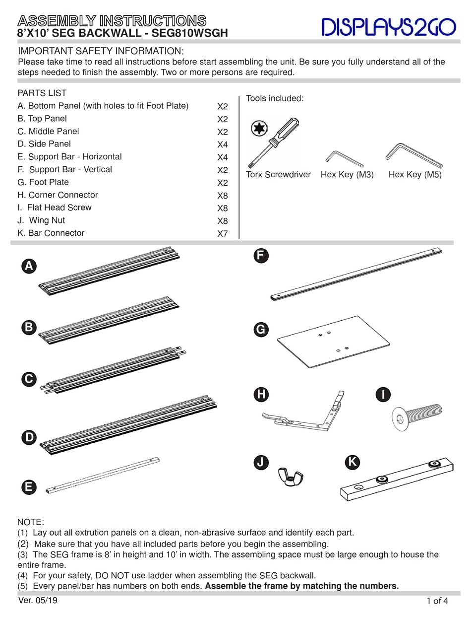 DISPLAYS2GO SEG810WSGH ASSEMBLY INSTRUCTIONS Pdf Download ManualsLib