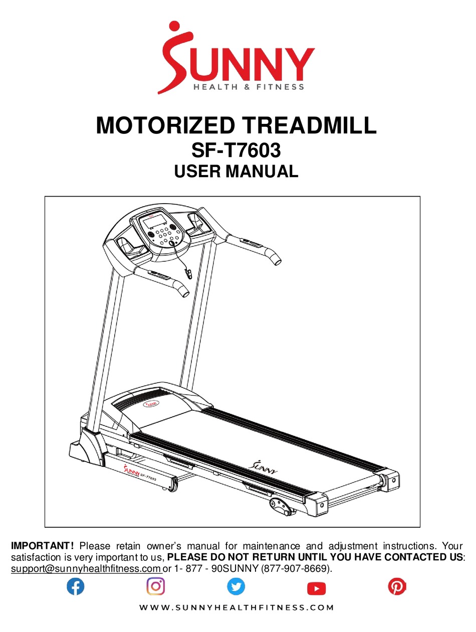 SUNNY HEALTH & FITNESS SFT7603 USER MANUAL Pdf Download ManualsLib