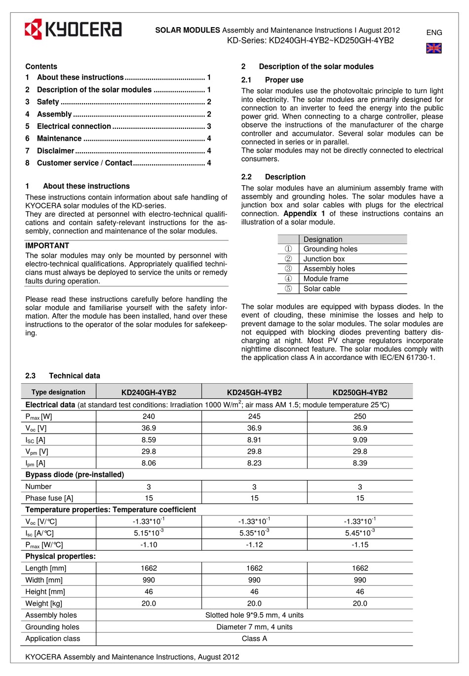 KYOCERA KD240GH-4YB2 ASSEMBLY AND MAINTENANCE INSTRUCTIONS Pdf Download ...