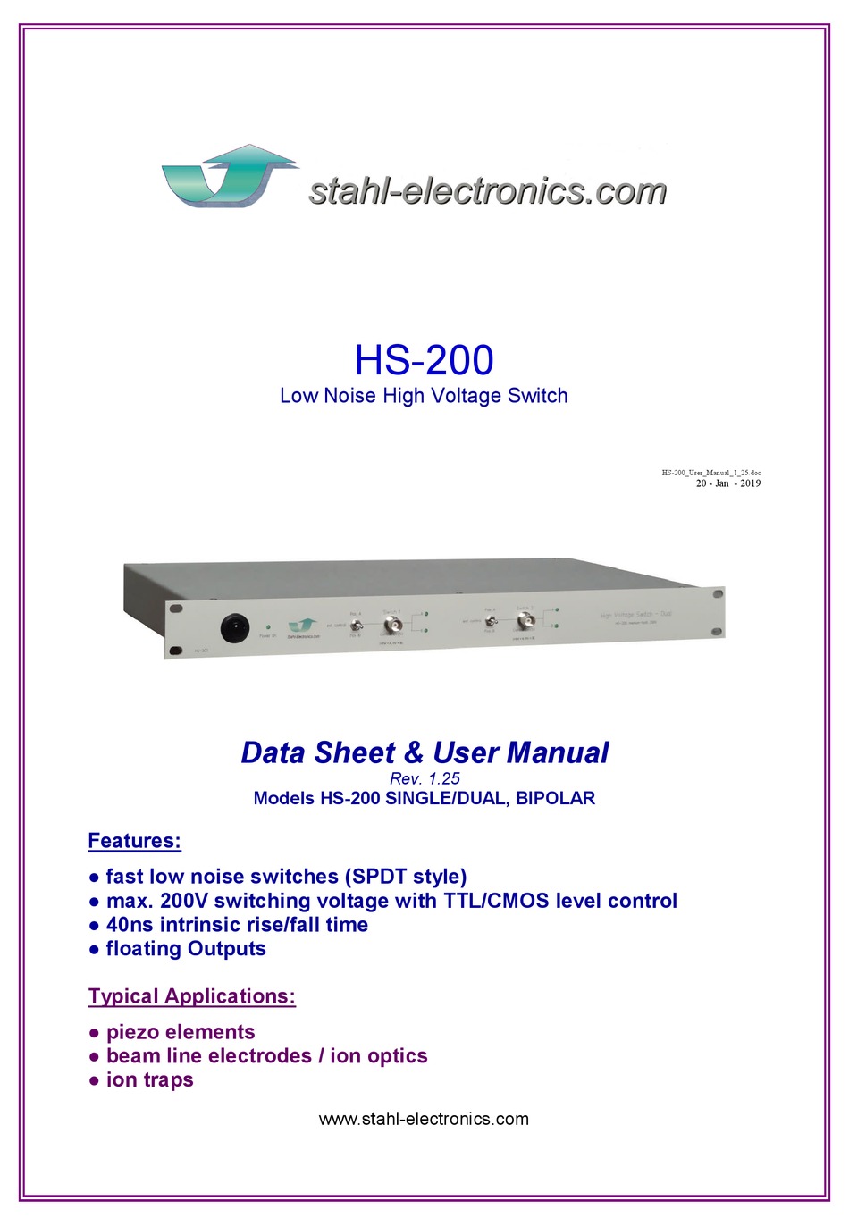 STAHL-ELECTRONICS HS-200 DATA SHEET & USER MANUAL Pdf Download | ManualsLib
