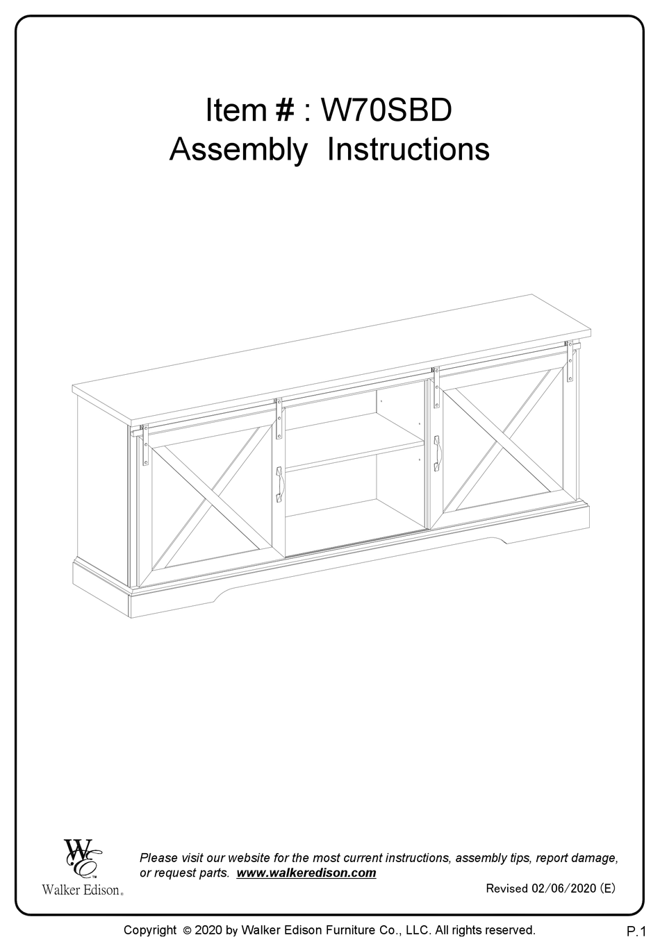 WALKER EDISON W70SBD ASSEMBLY INSTRUCTIONS MANUAL Pdf Download ManualsLib