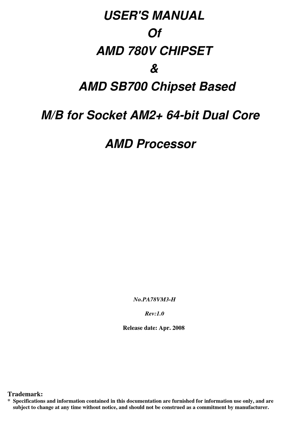 AMD 780V USER MANUAL Pdf Download | ManualsLib