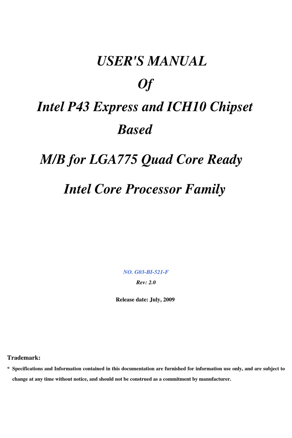 INTEL P43 EXPRESS USER MANUAL Pdf Download ManualsLib