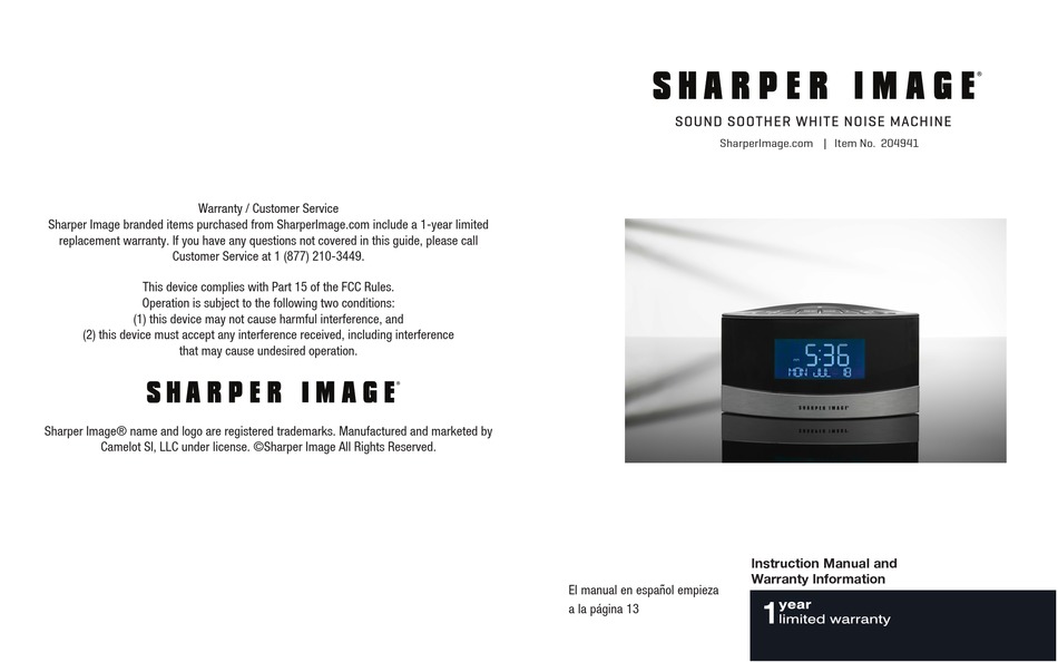 SHARPER IMAGE 204941 INSTRUCTION MANUAL AND WARRANTY INFORMATION Pdf