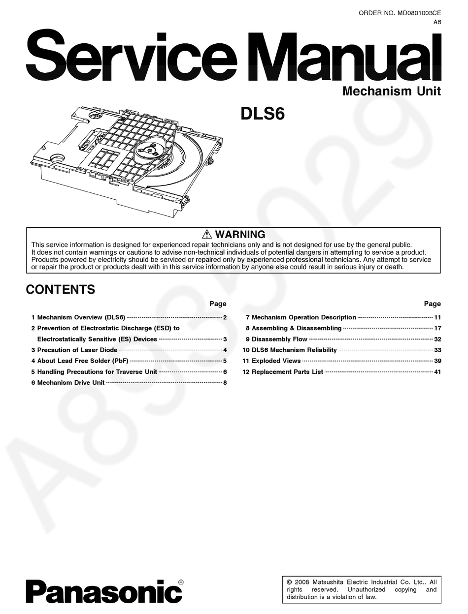 PANASONIC DLS6 SERVICE MANUAL Pdf Download | ManualsLib