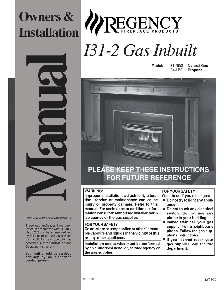 REGENCY FIREPLACE PRODUCTS I312 OWNERS & INSTALLATION MANUAL Pdf Download ManualsLib