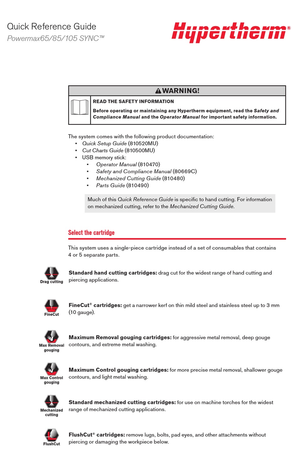 HYPERTHERM SYNC POWERMAX 65 QUICK REFERENCE MANUAL Pdf Download ...