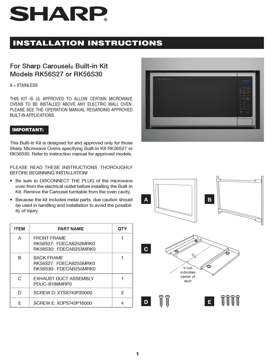 SHARP CAROUSEL RK56S27 INSTALLATION INSTRUCTIONS Pdf Download ManualsLib