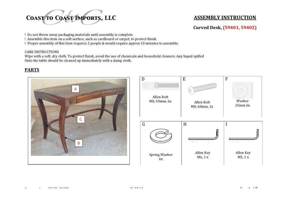 COAST TO COAST 59401 ASSEMBLY INSTRUCTION Pdf Download ManualsLib