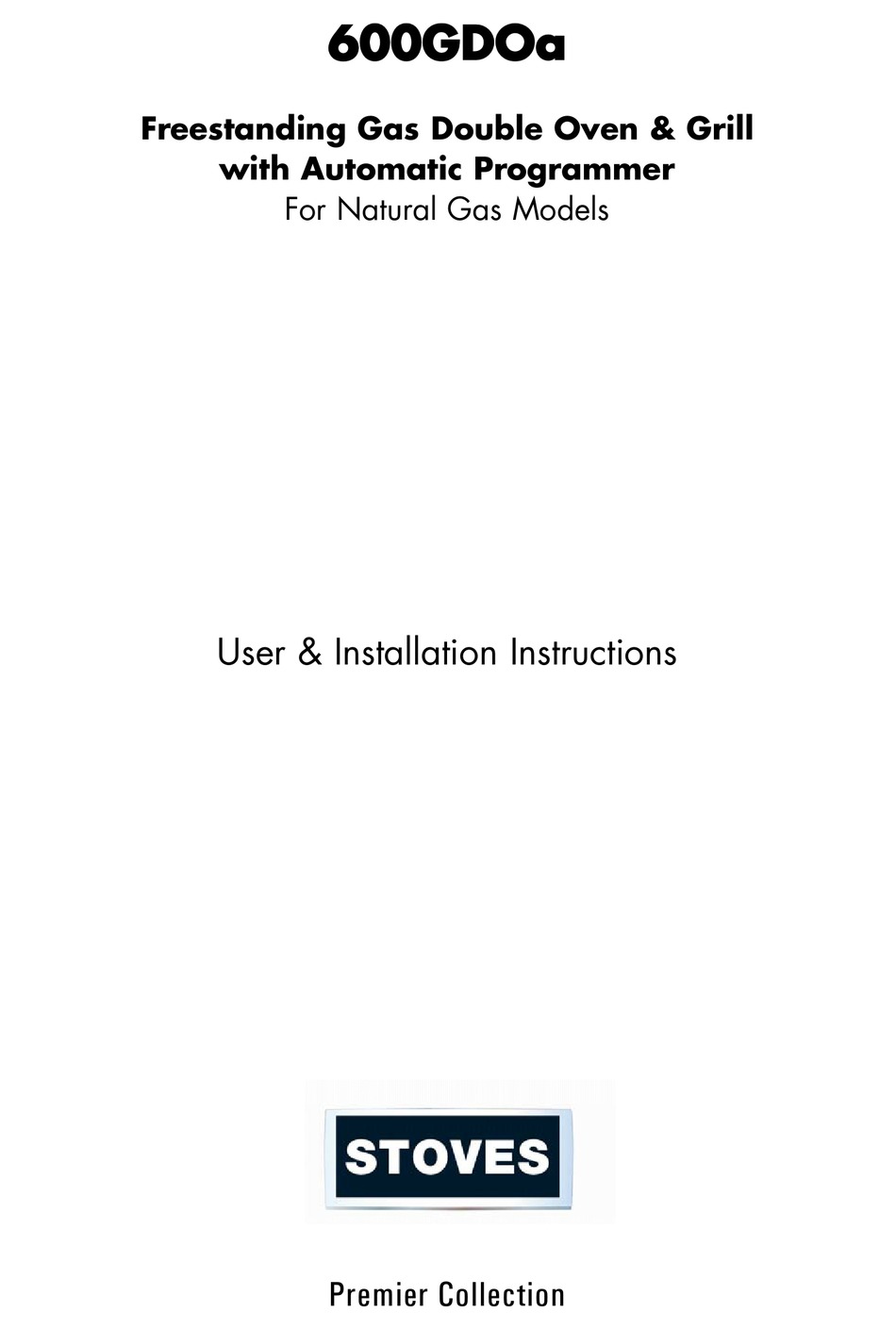 STOVES 600GDOA USER & INSTALLATION INSTRUCTIONS MANUAL Pdf Download